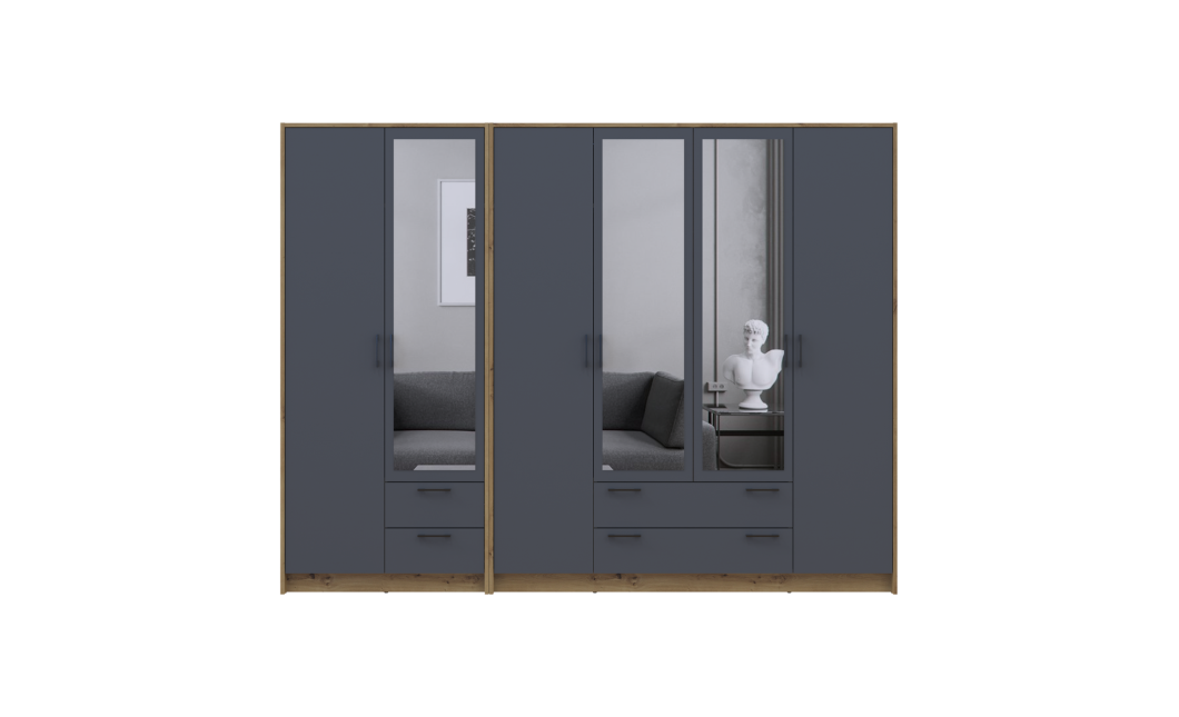 Kleiderschrank mit Spiegel Doros Rondi Artisan Eiche/Graphit 2+4 Türen 242x52x195 (42005693)