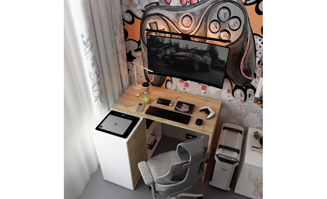 Computertisch Doros T8 Weiß Eiche Artisan 100x83x75 (41516060)