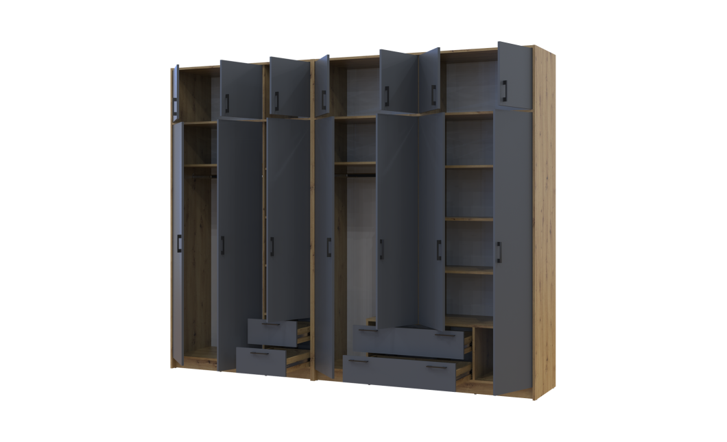 Kleiderschrank mit Aufsatz Doros Rondi Artisan Eiche/Graphit 3+4 Türen 281x52x236 (42005708)