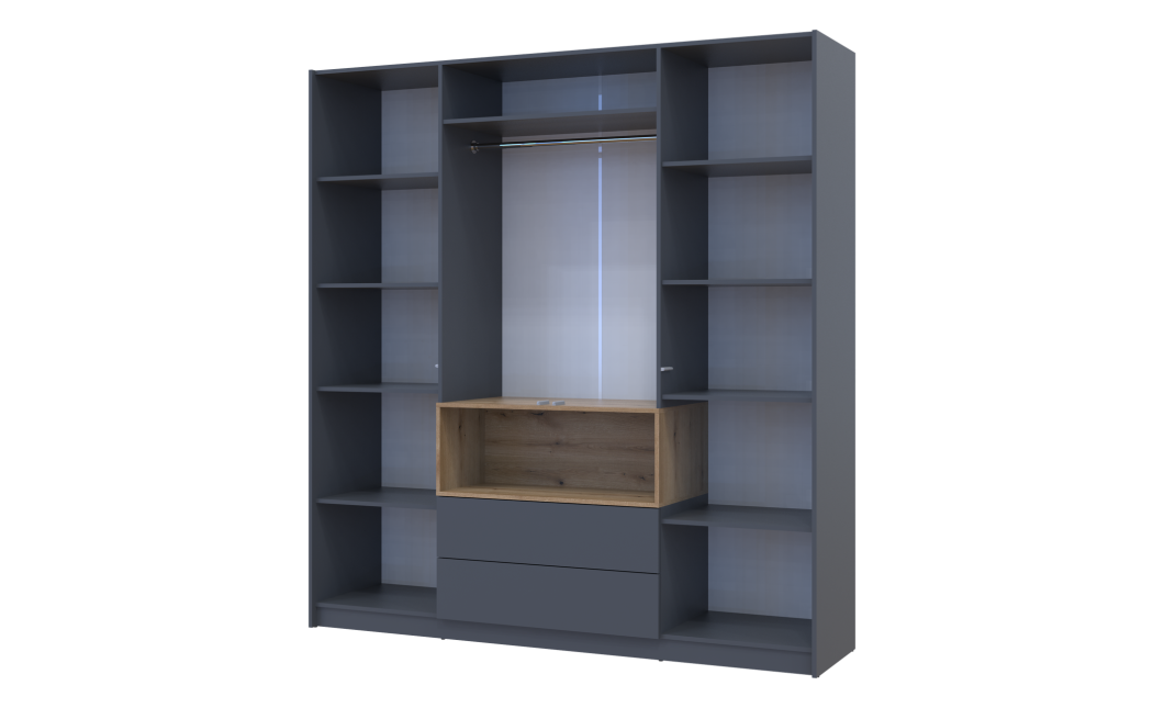 Kleiderschrank Doros Dale Anthrazit/Ewok Eiche 4 Türen 206x52x220 (44900527)