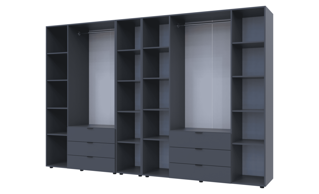 Kleiderschrank Doros Gelar Graphitgrau 3+4 Türen mit offenem Regal 309,4x49,5x203,4 (42005062)