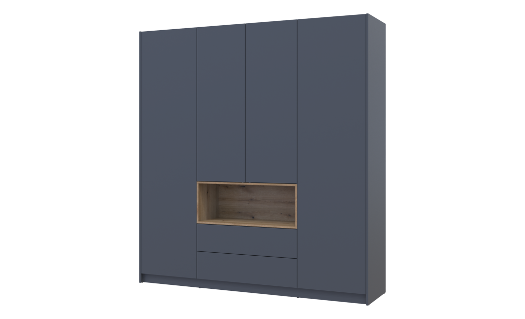 Kleiderschrank Doros Dale Anthrazit/Ewok Eiche 4 Türen 206x52x220 (44900527)