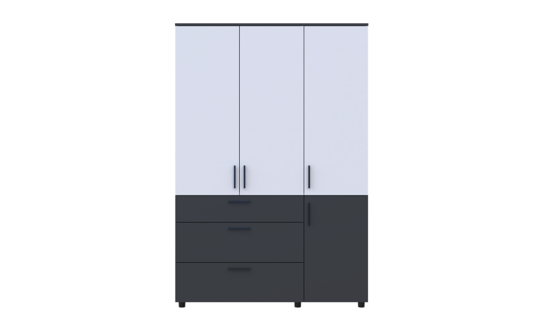 Kleiderschrank Doros Thorn Anthrazit/Weiß 3 Türen 3 Schubladen Böden 135x51,6x200 (44900518)