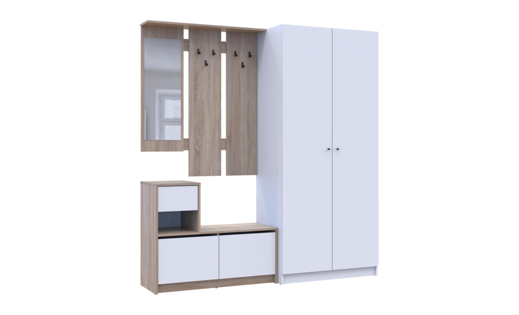 Flurmöbel Set Bela + Kleiderschrank Promo Sonoma Eiche/Weiß 190x48x204 (42005328)