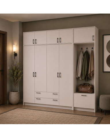 Drehtürenschrank Doros Rondi mit Kleiderstange und Oberschrank Kaschmir 4 Türen 220x52x236 (42005396)