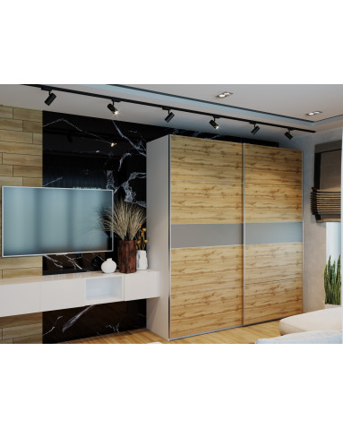 Kleiderschrank Doros G-Caiser Schiebetüren Weiß/Ewok Eiche Graphit 2 Türen 220x60x240 (44900390)