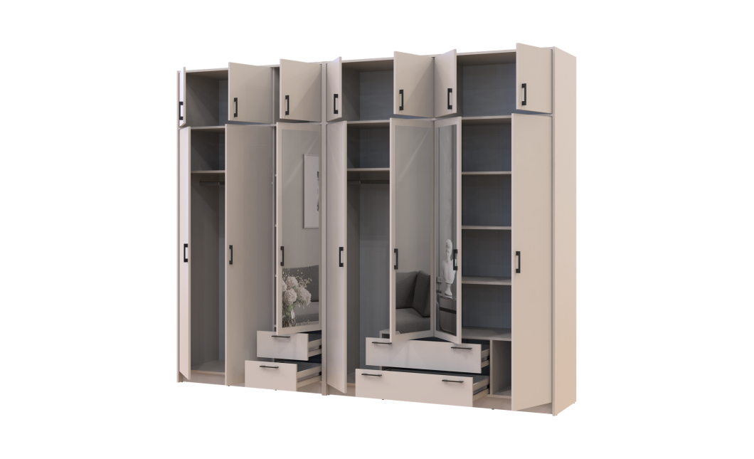Kleiderschrank mit Spiegel und Aufsatz Doros Rondi Kaschmir 3+4 Türen 281x52x236 (42005637)