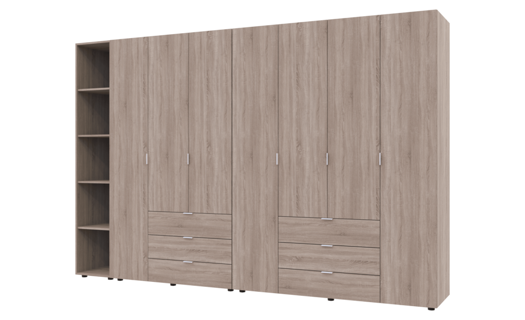 Kleiderschrank Doros Gelar Sonoma Eiche 3+4 Türen mit offenem Regal 309,4x49,5x203,4 (42005048)