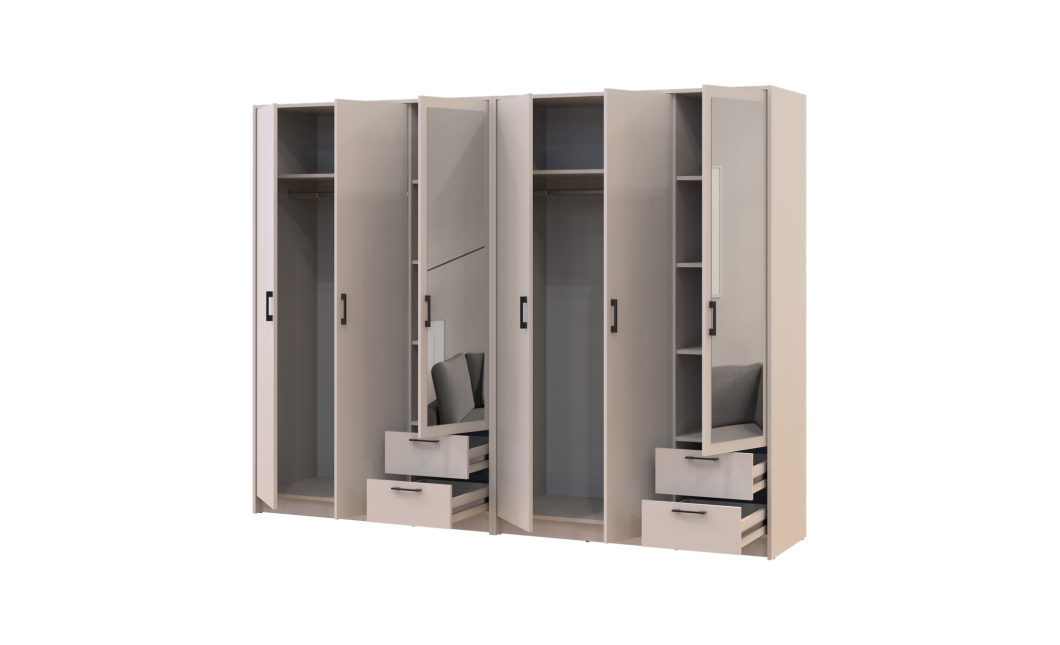 Kleiderschrank mit Spiegel Doros Rondi Kaschmir 3+3 Türen 242x52x195 (42005623)