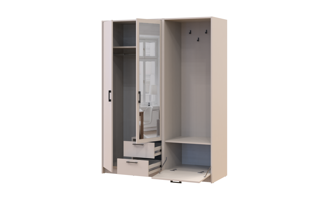 Drehtürenschrank Doros Rondi mit Kleiderstange und Spiegel Kaschmir 2 Türen 142x52x195 (42005400)