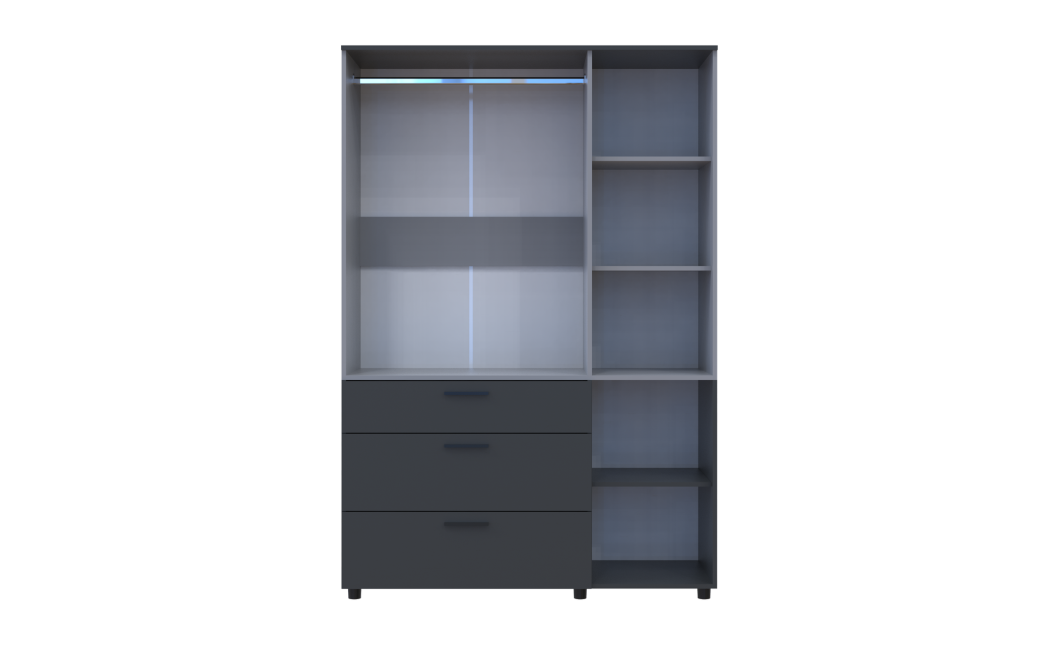 Kleiderschrank Doros Thorn Anthrazit/Grau 3 Türen 3 Schubladen Kleiderstange 135x51,6x200 (44900521)