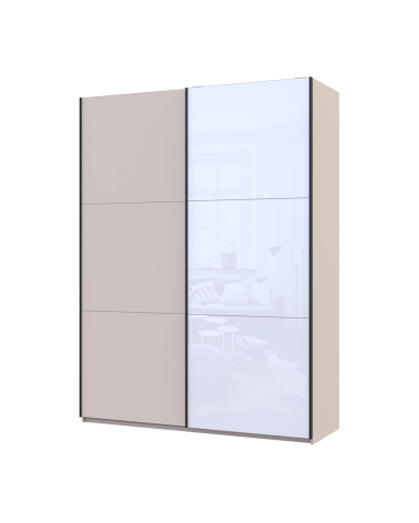 Kleiderschrank Doros G-Caiser Schiebetüren Kaschmir/Weiß Glas 2 Türen 180x60x240 (42005322)