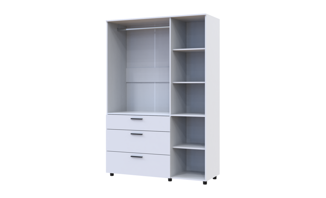 Kleiderschrank Doros Thorn Weiß 3 Türen 3 Schubladen Kleiderstange 135x51,6x200 (44900485)