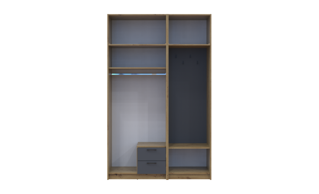 Drehtürenschrank Doros Rondi mit Kleiderstange, Spiegel und Oberschrank Artisan Eiche/Graphitgrau 2 Türen 142x52x236 (42005275)
