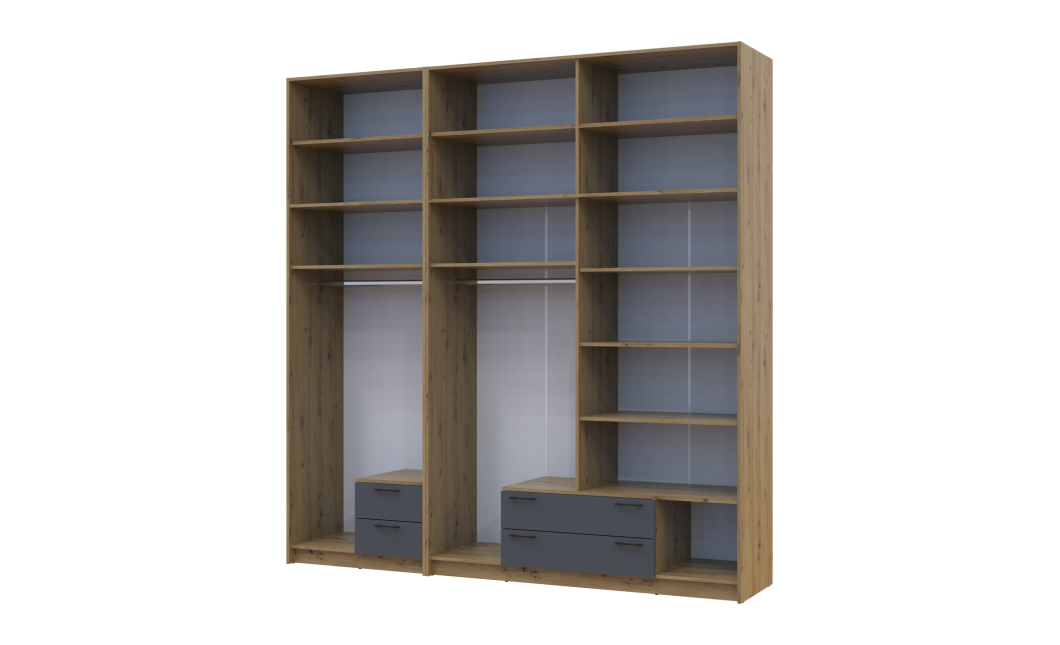 Kleiderschrank mit Spiegel und hohem Aufsatz Doros Rondi Artisan Eiche/Graphit 2+4 Türen 242x52x260 (42005717)