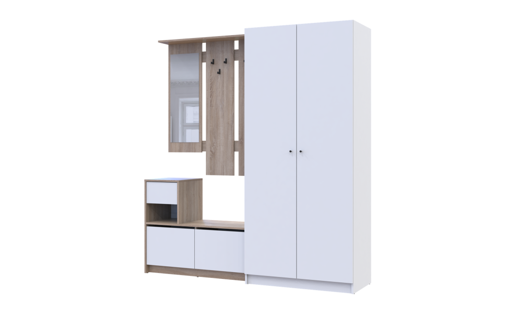 Flurmöbel Set Bela + Kleiderschrank Promo Sonoma Eiche/Weiß 190x48x204 (42005328)