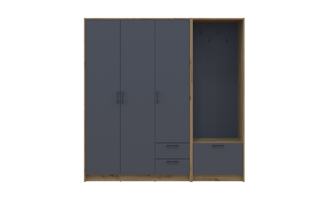 Drehtürenschrank Doros Rondi mit Kleiderstange Artisan Eiche/Graphitgrau 3 Türen 181x52x195 (42005281)
