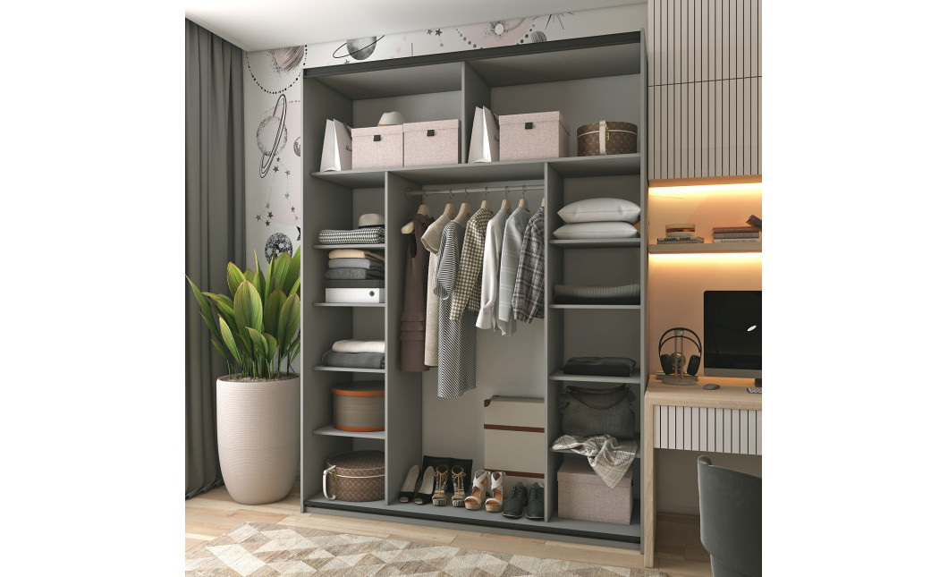 Kleiderschrank Doros G-Caiser Schiebetüren Graphitgrau mit Glas 180x60x240 (42005088)
