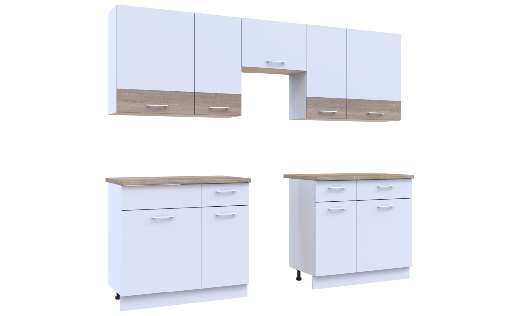 Küche Doros Leia 260x60x250 Weiß / Sonoma Eiche (81000009)
