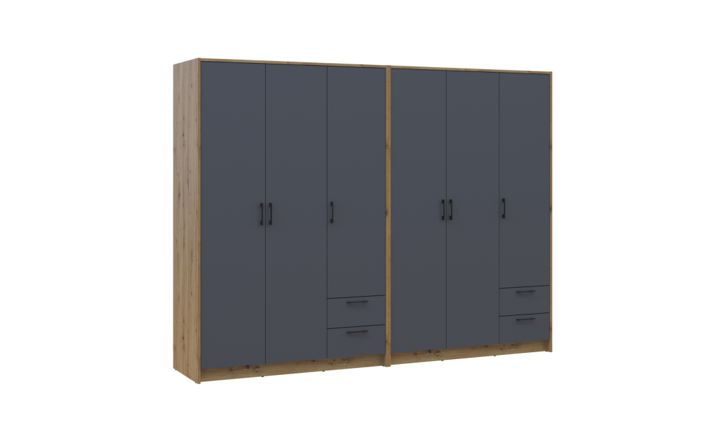 Kleiderschrank Doros Rondi Artisan Eiche/Graphit 3+3 Türen 242x52x195 (42005694)