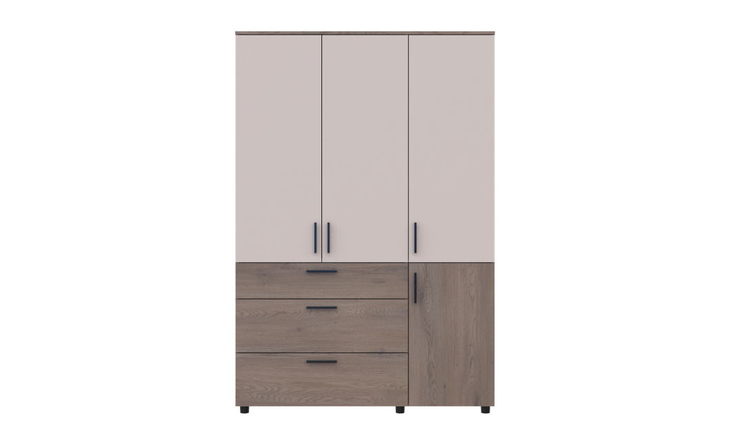Kleiderschrank Doros Thorn Cremona Cannolo/Kaschmir 3 Türen 3 Schubladen Böden 135x51,6x200 (44900502)