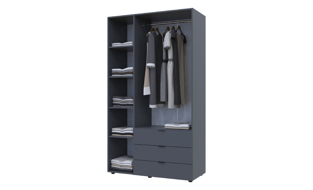 Kleiderschrank Doros Gelar mit Drehtüren Graphitgrau 3 Türen 116,2x49,5x203,4 (80737074)