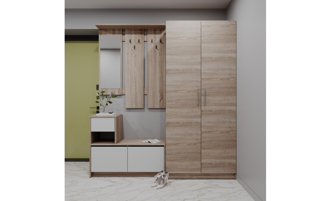 Flurmöbel Set Bela + Kleiderschrank Promo Sonoma Eiche/Weiß 190x48x204 (42005327)