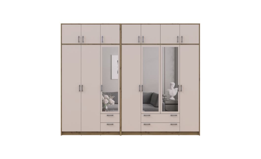 Kleiderschrank mit Spiegel und Aufsatz Doros Rondi Artisan Eiche/Kaschmir 3+4 Türen 281x52x236 (42005673)