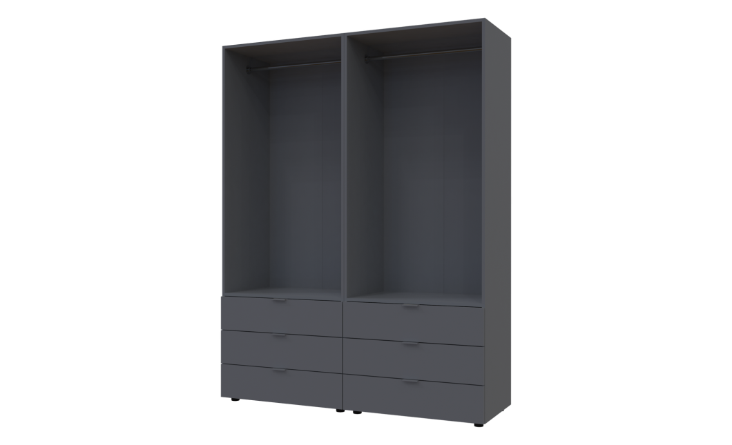 Kleiderschrank Doros Gelar Set mit Drehtüren Graphitgrau 2+2 Türen 155x49,5x203,4 (42002131)