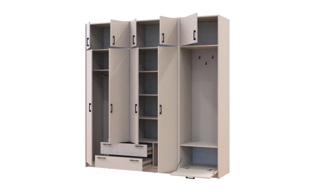 Drehtürenschrank Doros Rondi mit Kleiderstange und Oberschrank Kaschmir 4 Türen 220x52x236 (42005396)