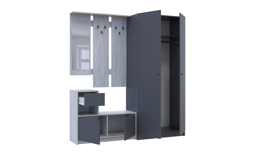 Flurmöbel Set Bela + Kleiderschrank Promo Kiefer Natti/Graphit 190x48x204 (42005329)
