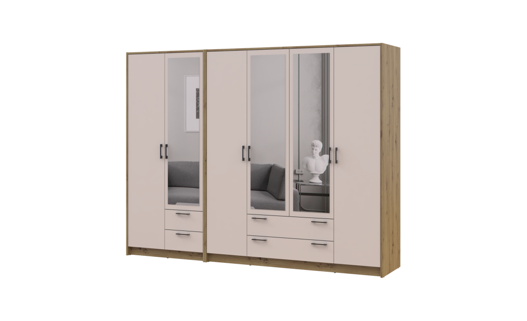Kleiderschrank mit Spiegel Doros Rondi Artisan Eiche/Kaschmir 2+4 Türen 242x52x195 (42005657)