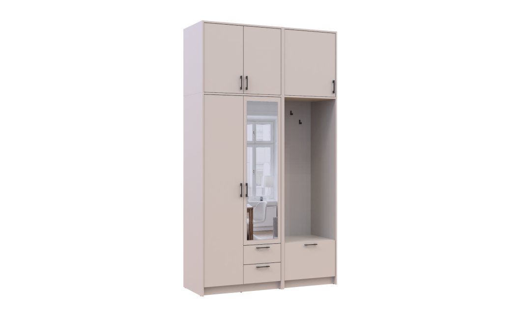 Kleiderschrank Doros Rondi mit Kleiderstange, Spiegel und hohem Oberschrank Kaschmir 2 Türen 142x52x260 (42005406)
