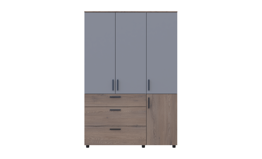 Kleiderschrank Doros Thorn Cremona Cannolo/Grau 3 Türen 3 Schubladen Böden 135x51,6x200 (44900506)