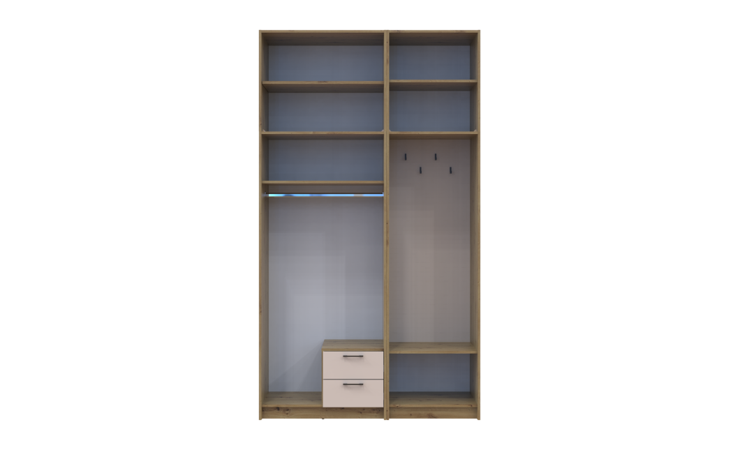 Kleiderschrank Doros Rondi mit Kleiderstange, Spiegel und hohem Oberschrank Artisan Eiche/Kaschmir 2 Türen 142x52x260 (42005278)