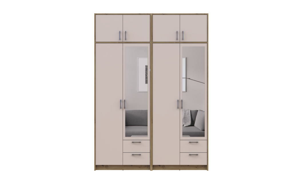 Kleiderschrank mit Spiegel und Aufsatz Doros Rondi Artisan Eiche/Kaschmir 2+2 Türen 164x52x236 (42005665)