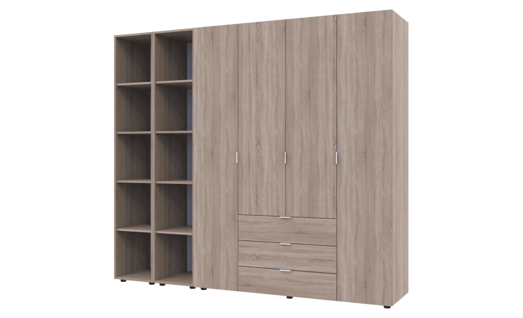 Kleiderschrank Doros Gelar Sonoma Eiche 4 Türen mit 2 offenen Regalböden 231,4x49,5x203,4 (42005050)