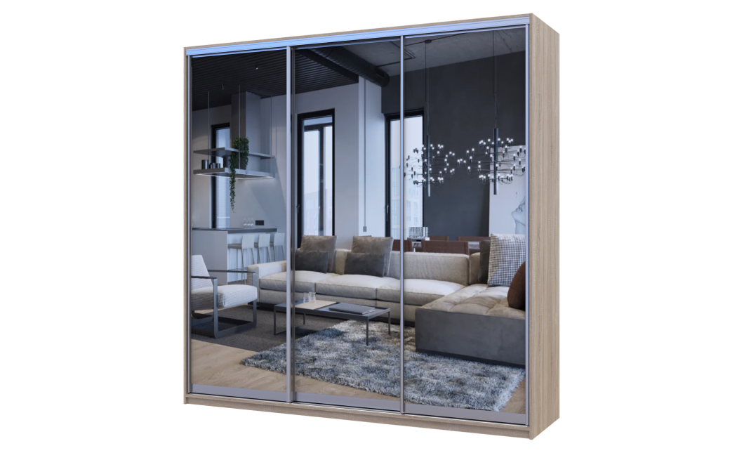 Kleiderschrank Doros City Light Schiebetüren Sonoma Eiche mit Spiegel 225x60x225 (42002138)