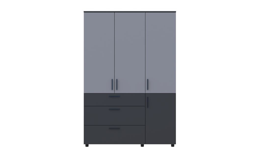 Kleiderschrank Doros Thorn Anthrazit/Grau 3 Türen 3 Schubladen Kleiderstange 135x51,6x200 (44900521)