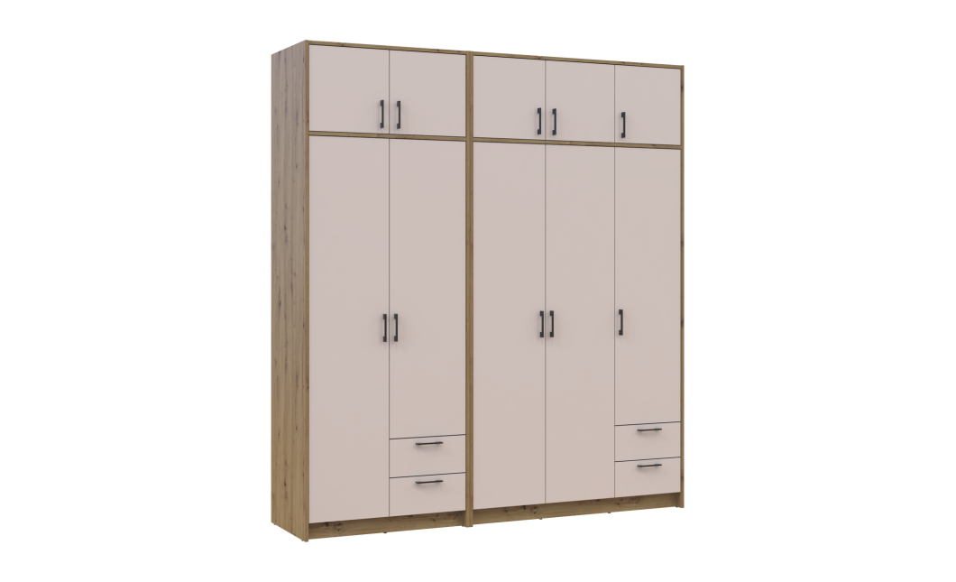 Kleiderschrank mit Aufsatz Doros Rondi Artisan Eiche/Kaschmir 2+3 Türen 203x52x236 (42005666)