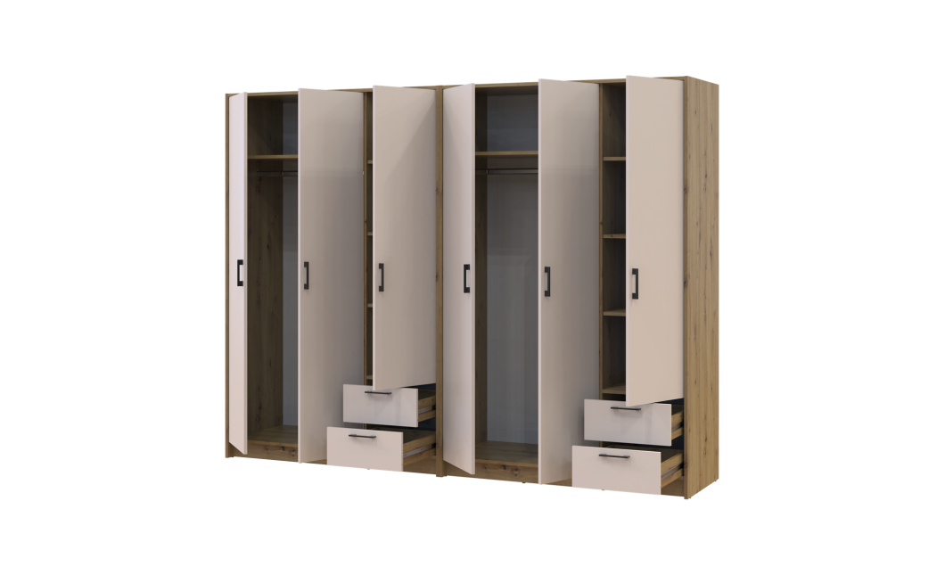 Kleiderschrank Doros Rondi Artisan Eiche/Kaschmir 3+3 Türen 242x52x195 (42005658)