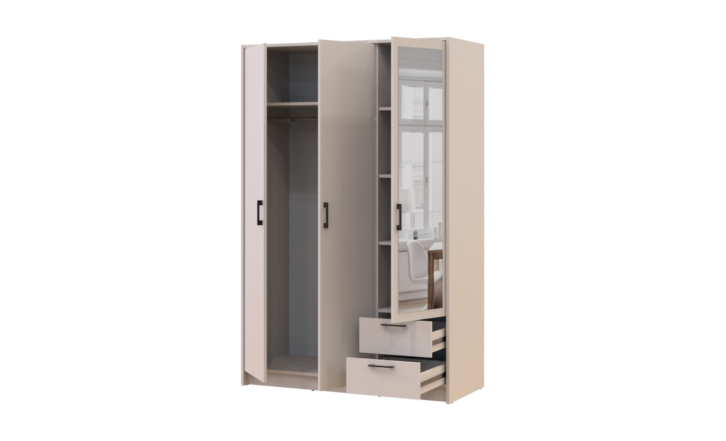 Kleiderschrank Doros Rondi mit Drehtüren mit Spiegel Kaschmir 3 Türen 121x52x195 (80738473)