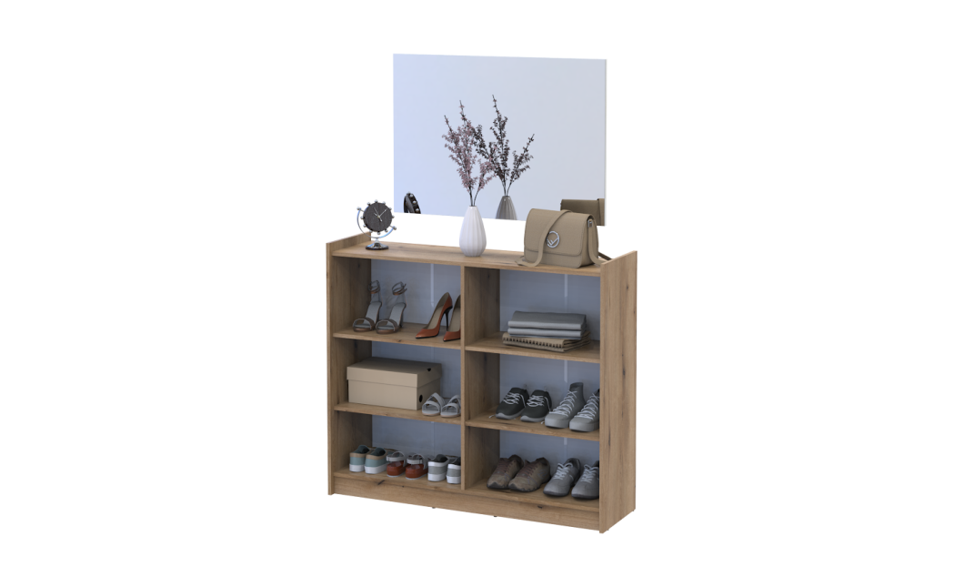 Schuhschrank Doros Kassel mit Spiegel Eiche Evoke 4 Türen 128×40×110 (42005501)