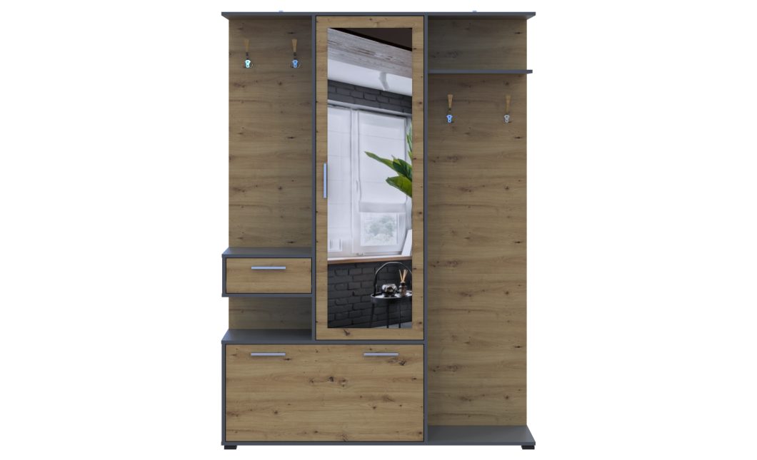 Flurschrank Doros Finch Graphitgrau/Eiche Artisan 145x37x202 (44900220)