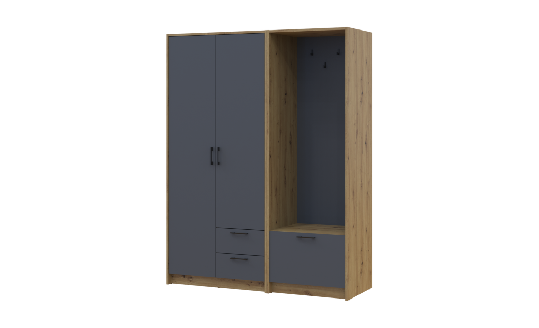 Drehtürenschrank Doros Rondi mit Kleiderstange Artisan Eiche/Graphitgrau 2 Türen 142x52x195 (42005269)