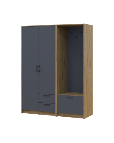 Drehtürenschrank Doros Rondi mit Kleiderstange Artisan Eiche/Graphitgrau 2 Türen 142x52x195 (42005269)