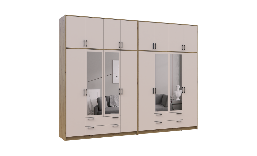 Kleiderschrank mit Spiegel und hohem Aufsatz Doros Rondi Artisan Eiche/Kaschmir 4+4 Türen 320x52x260 (42005687)