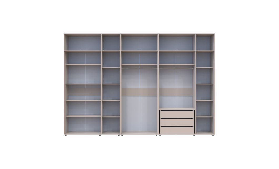 Kleiderschrank mit Schubladen, Regalen und Aufsatz Doros Kasper Kaschmir 3+2+3 Türen 360x48x245 (42005744)