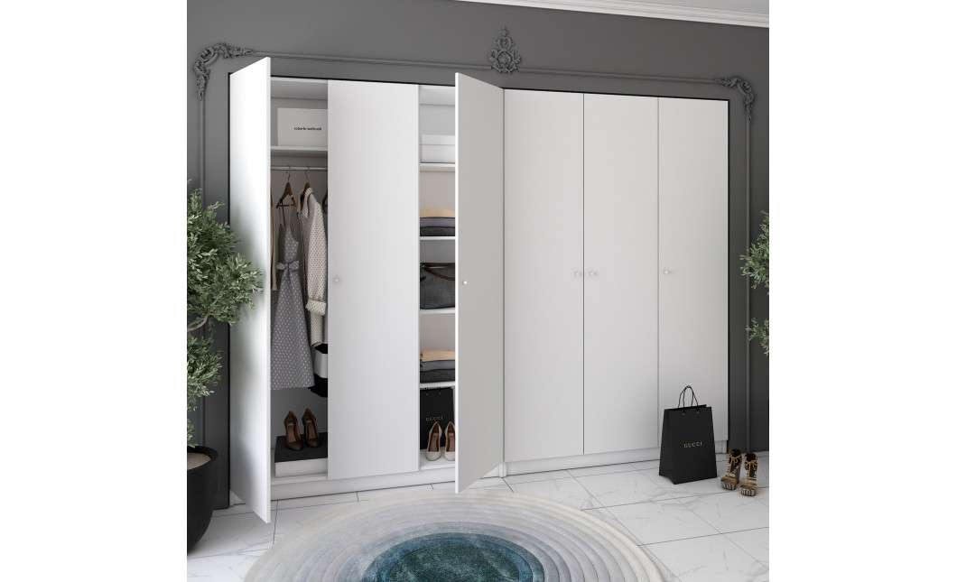 Kleiderschrank Doros Promo mit Drehtüren Weiß 3+3 Türen 270x48x204 (42005006)