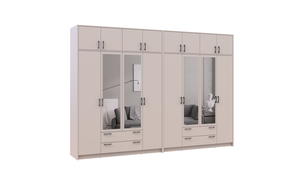 Kleiderschrank mit Spiegel und Aufsatz Doros Rondi Kaschmir 4+4 Türen 320x52x236 (42005639)